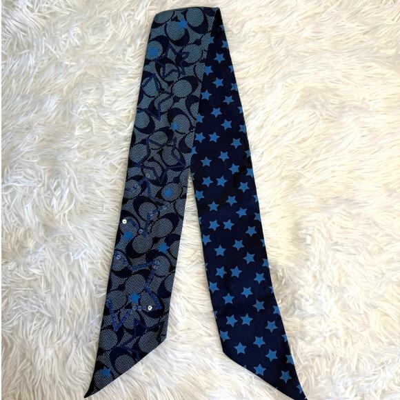 y2k COACH Blue Silk Bag Scarf Star - Picture 2 of 4